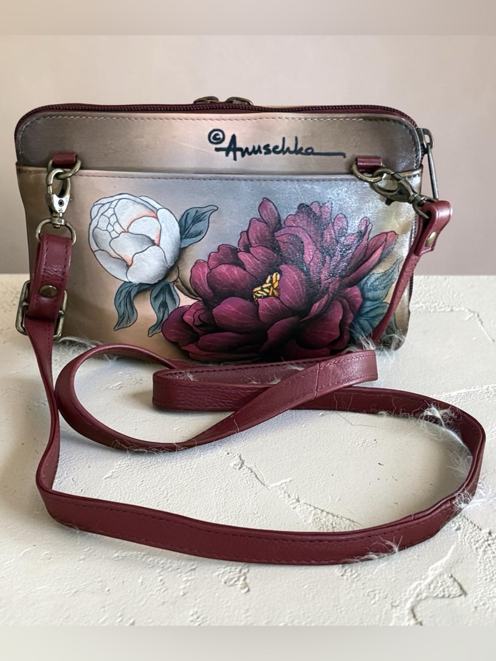 Anuschka ‘Floral Grace’ Hand-Painted Floral Peony Leather Crossbody Bag
